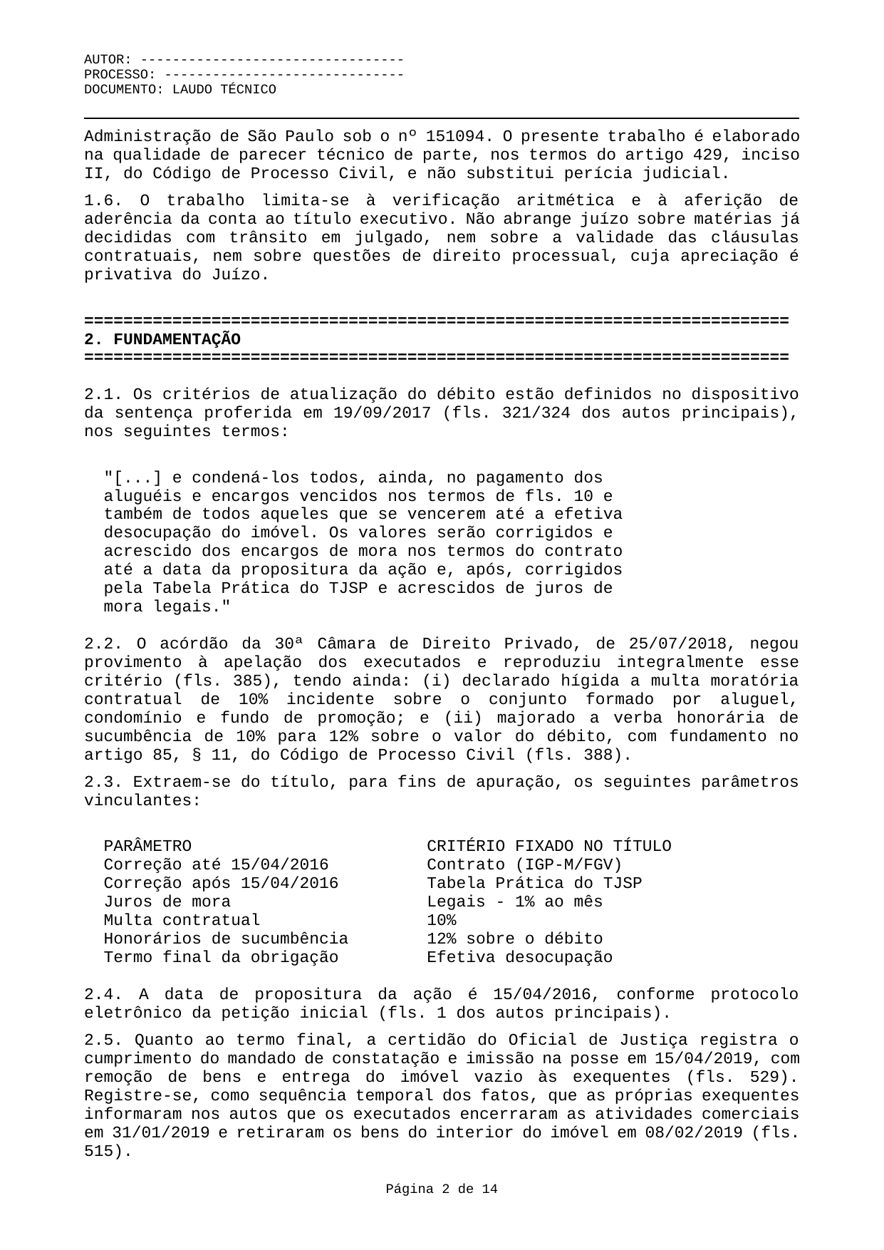 Parecer técnico-contábil de exemplo — página 2 de 14