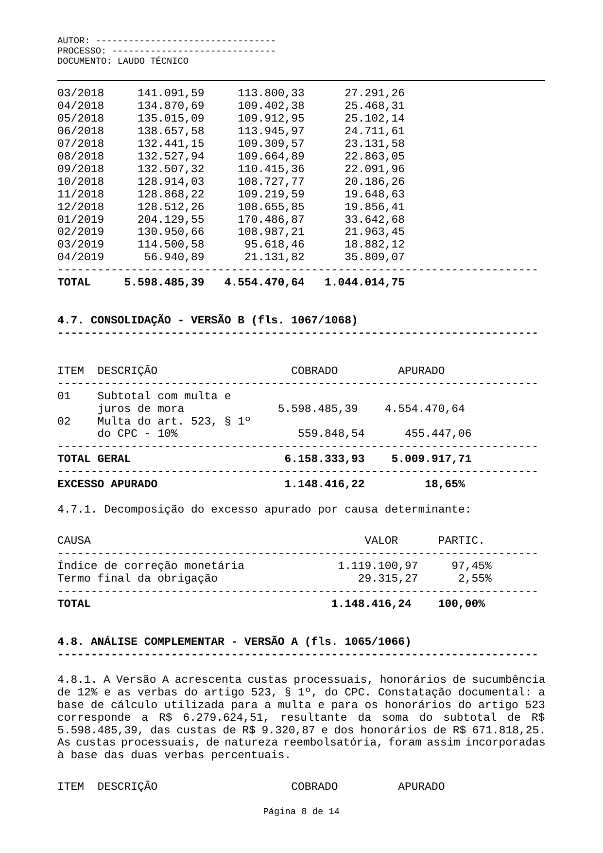 Parecer técnico-contábil de exemplo — página 8 de 14