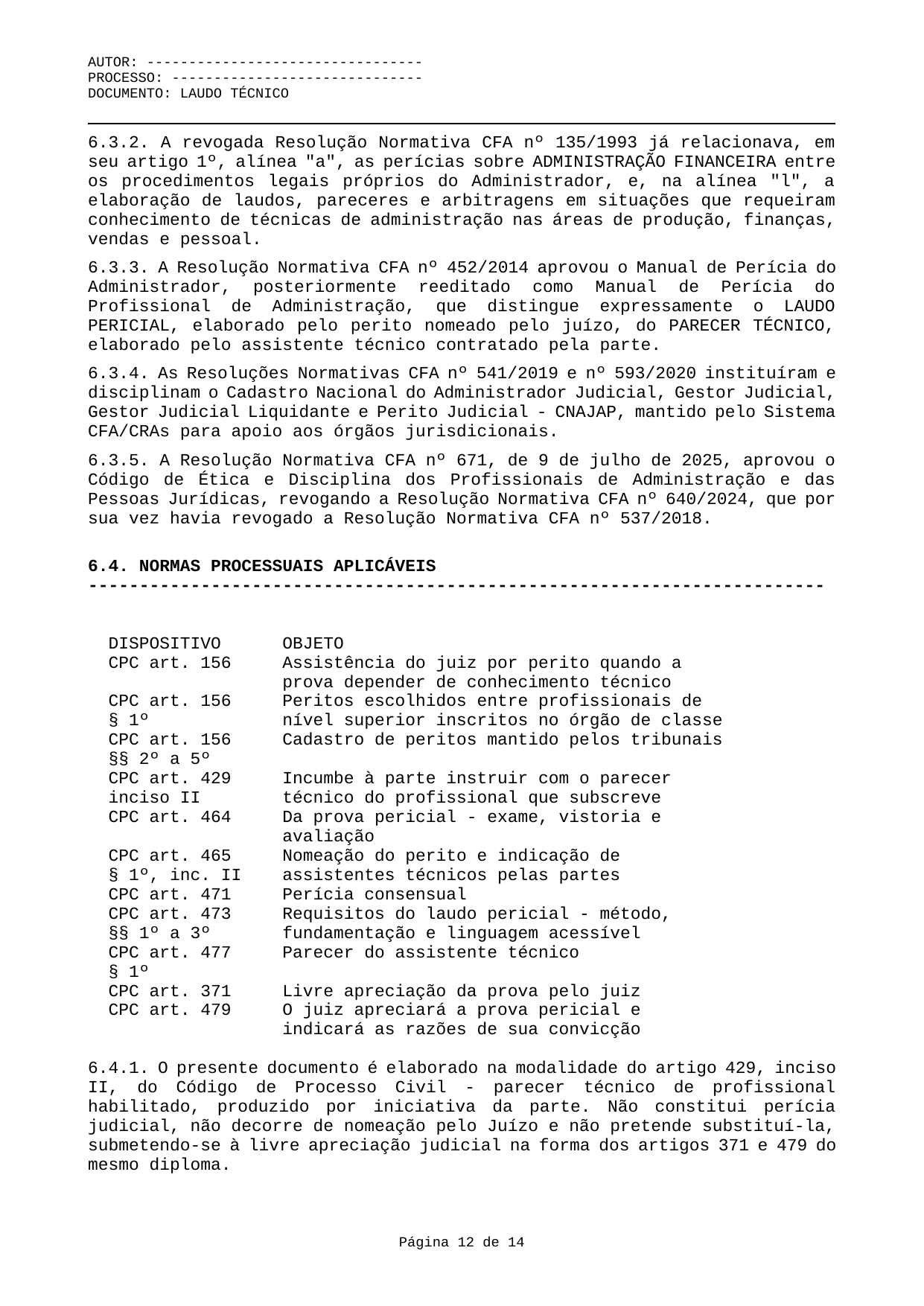 Parecer técnico-contábil de exemplo — página 12 de 14