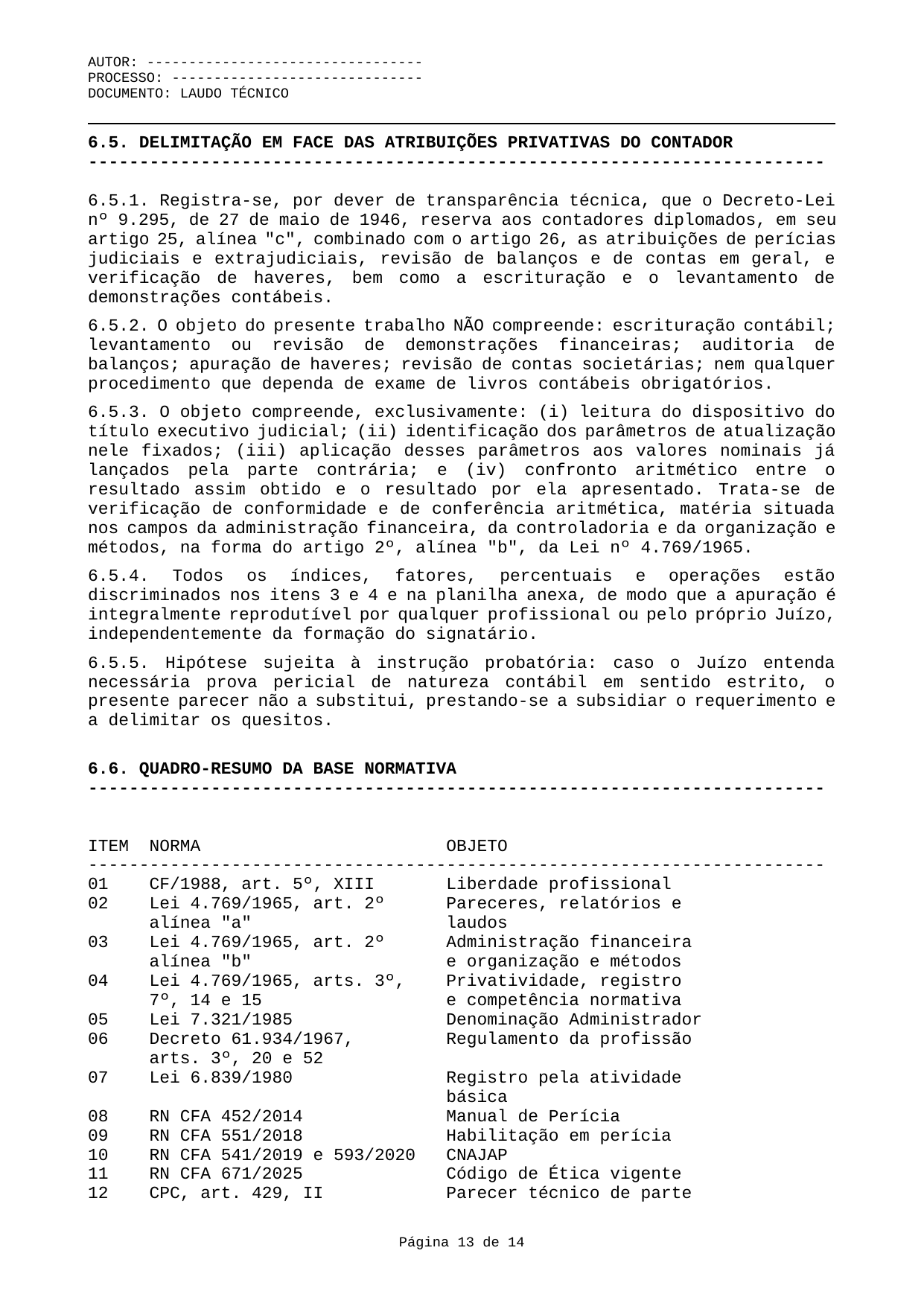 Parecer técnico-contábil de exemplo — página 13 de 14