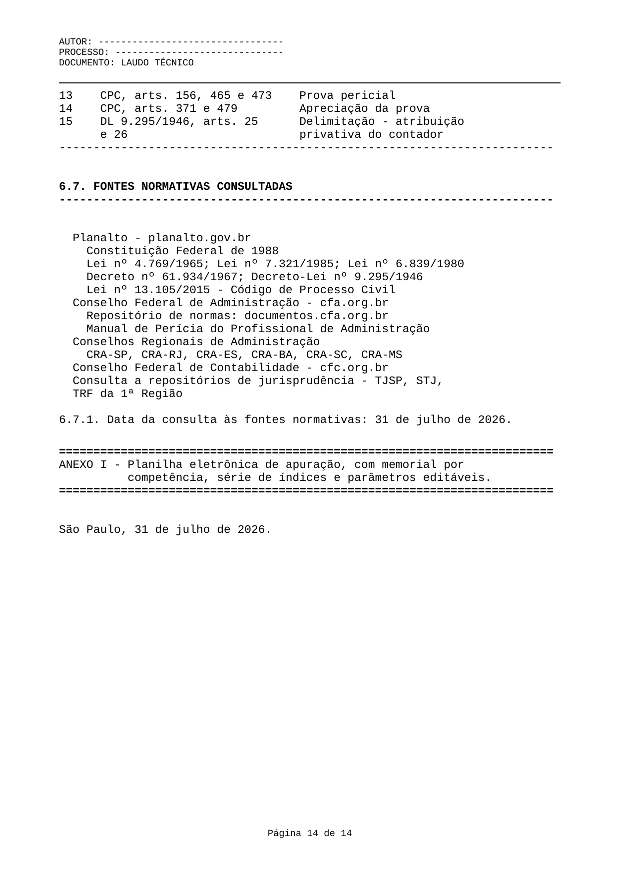 Parecer técnico-contábil de exemplo — página 14 de 14